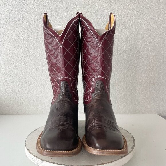 Rod Patrick Mens Cowboy Boots 14.5B Brown Mocha Bison Leather Square Toe Western - Picture 5 of 13